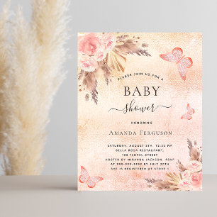 Baby shower pampas blush butterfly invitation
