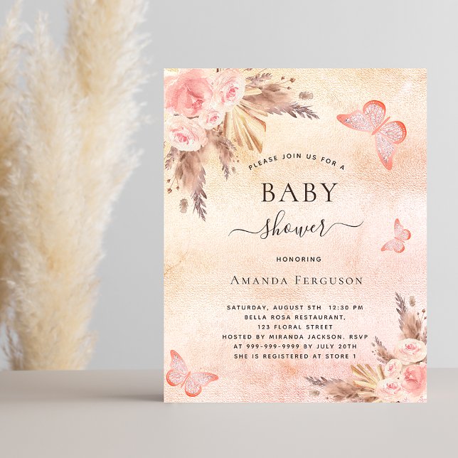 Baby shower pampas blush butterfly invitation (Creator Uploaded)