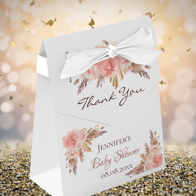 Baby Shower pampas grass blush floral thank you Favour Box (Creator Uploaded)