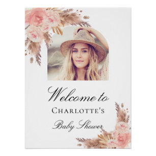 Baby Shower pampas grass blush pink arch photo Poster