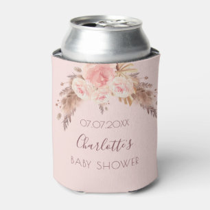 Baby shower pampas grass blush rose floral name can cooler