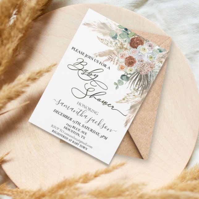 Baby Shower Pampas Grass Boho Watercolor   Invitation (Creator Uploaded)