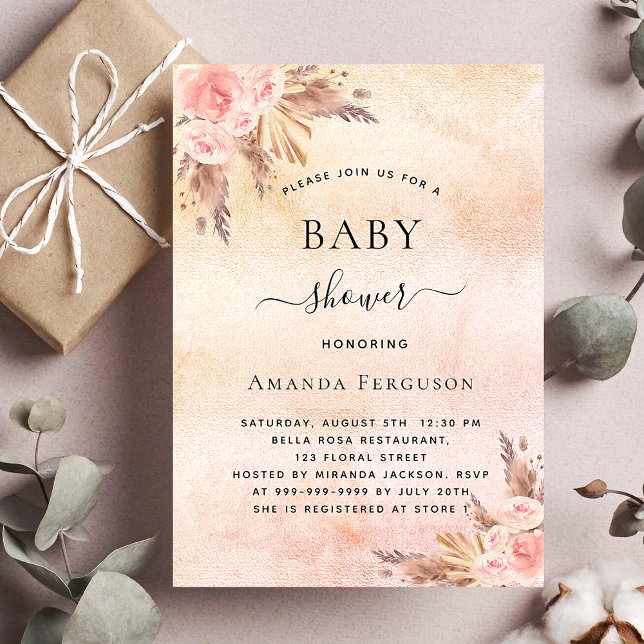 Baby shower pampas grass floral boho luxury invitation (Creator Uploaded)