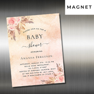Baby shower pampas grass floral boho luxury magnetic invitation