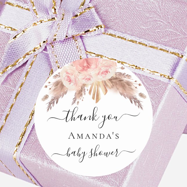 Baby Shower pampas grass rose gold blush floral Classic Round Sticker (Creator Uploaded)