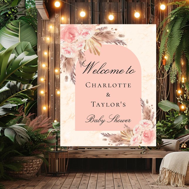 Baby shower pampas grass rose gold blush welcome poster (Creator Uploaded)