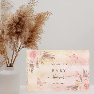 Baby Shower pampas grass rose gold butterflies Guest Book