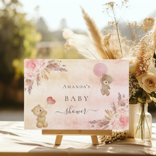 Baby Shower pampas grass rose gold teddy bear Guest Book