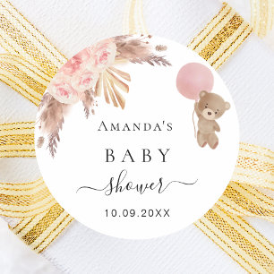 Baby Shower pampas grass rose gold teddy Classic Round Sticker