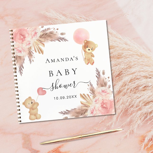 Baby Shower pampas grass rose gold teddy Notebook (Creator Uploaded)