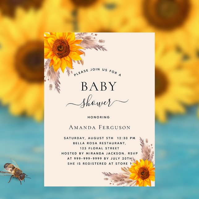 Baby shower pampas grass sunflower luxury invitation (Creator Uploaded)