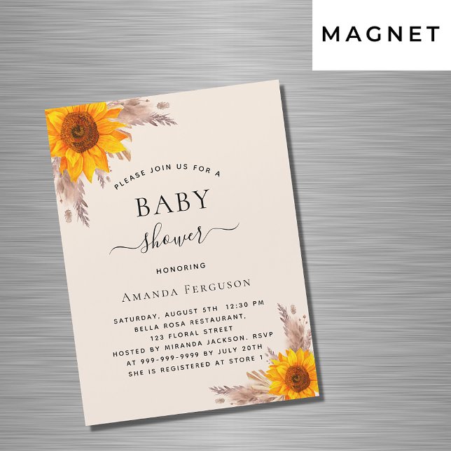 Baby shower pampas grass sunflower luxury magnetic invitation (Creator Uploaded)