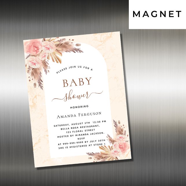 Baby shower pampas rose gold invitation magnet (Creator Uploaded)