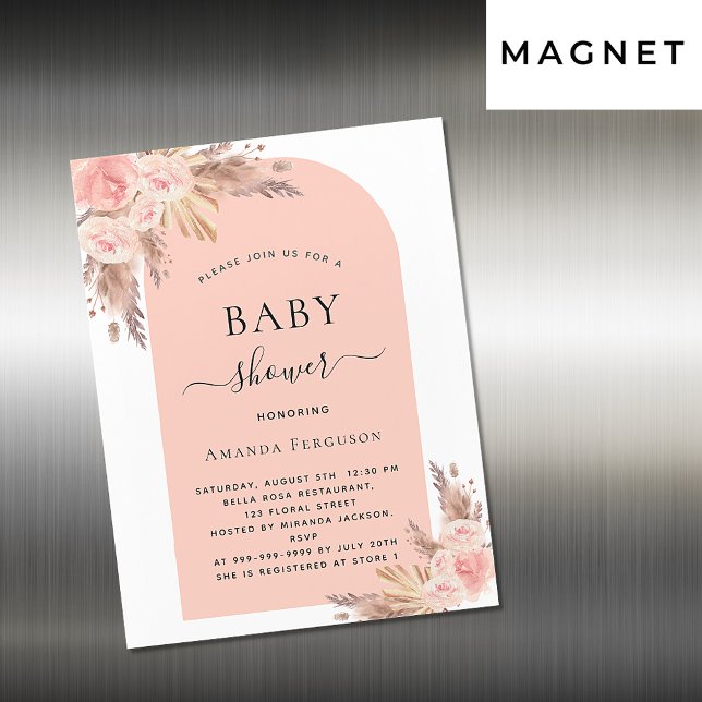 Baby shower pampas rose gold invitation magnet (Creator Uploaded)