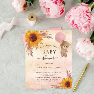 Baby shower pampas sunflower teddy invitation
