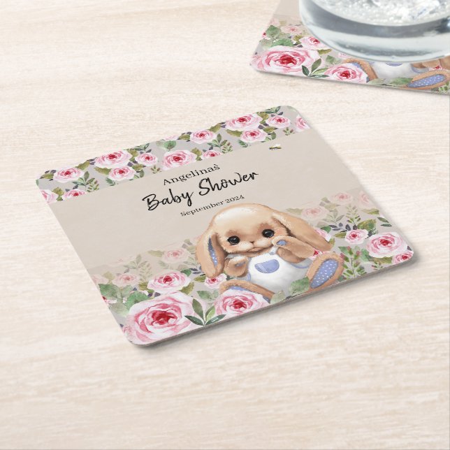 Baby Shower Paper Coaster with cute design. (Angled)