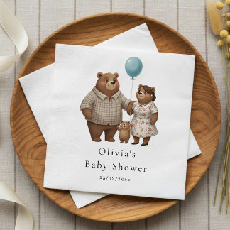 Baby Shower Paper for Boy Blue Balloon Teddy Bear Napkin