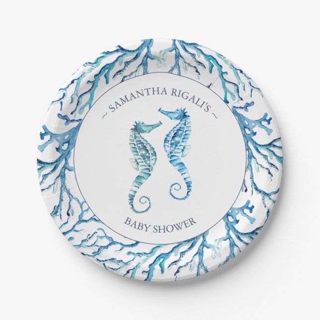 Baby Shower Paper Plate Boy Blue Under The Sea (Front)