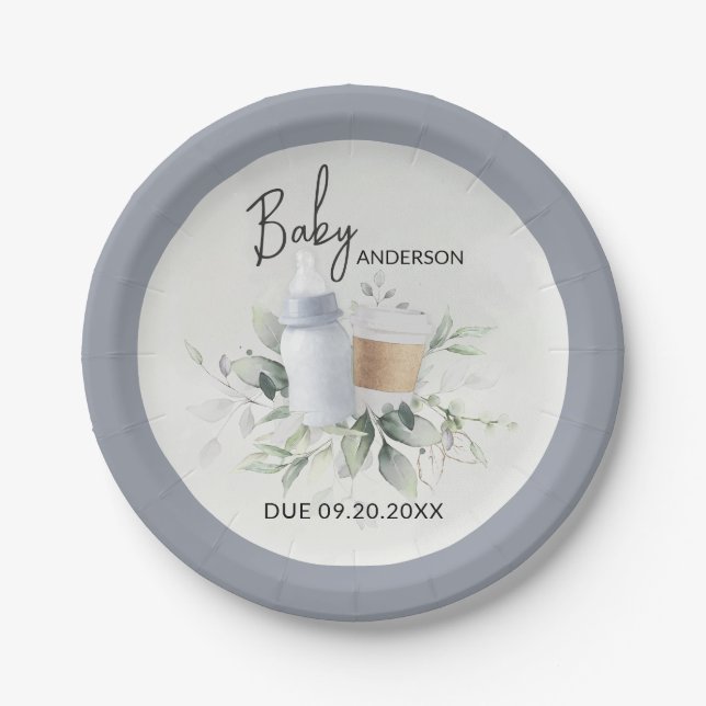 Baby Shower Paper Plates Baby is Brewing Coffee (Front)
