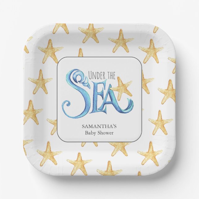 Baby Shower Paper Plates Cute Watercolor Sea (Front)