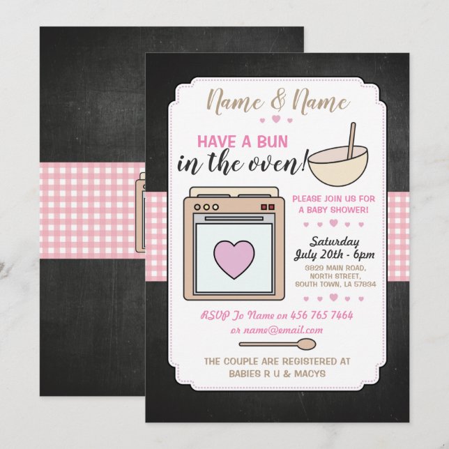 Baby Shower Party Bun in the oven Pink Girl Invitation (Front/Back)