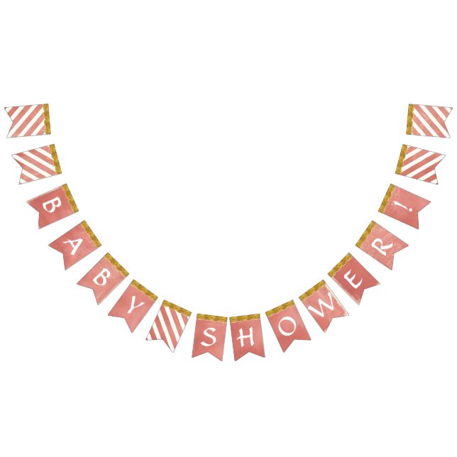 Baby Shower Party Decor Coral Faux Gold Glitter Bunting (All)