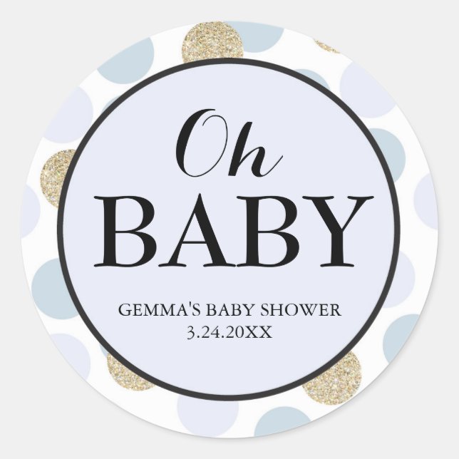 Baby Shower Party Favour Sticker - Polka Dots (Front)