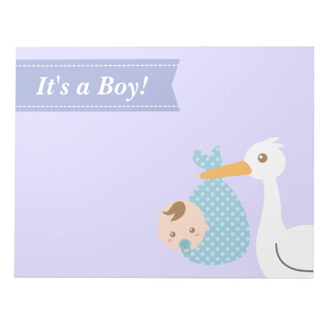 Baby Shower Party Favour - Stork Delivers Baby Boy Notepad (Front)
