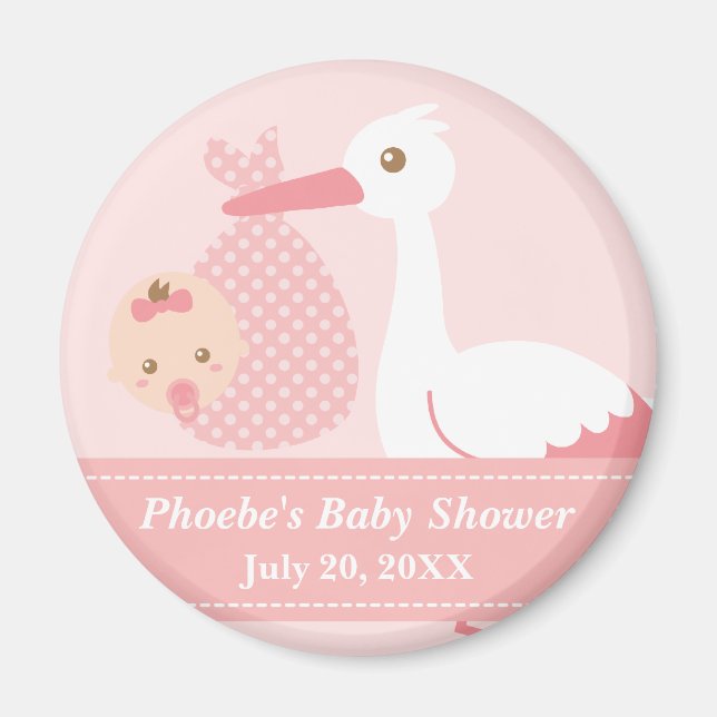 Baby Shower Party Favour - Stork Delivers Baby Gir Magnet (Front)