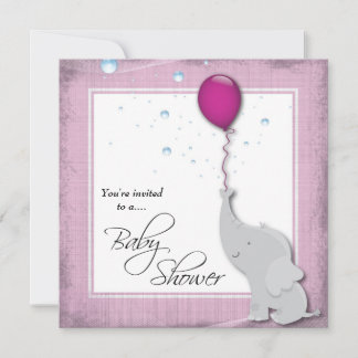 Baby Shower Party Invitation Elephant Girl Invite