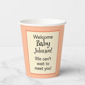 Baby Shower Party Peach Yellow Geometric Pattern Paper Cups