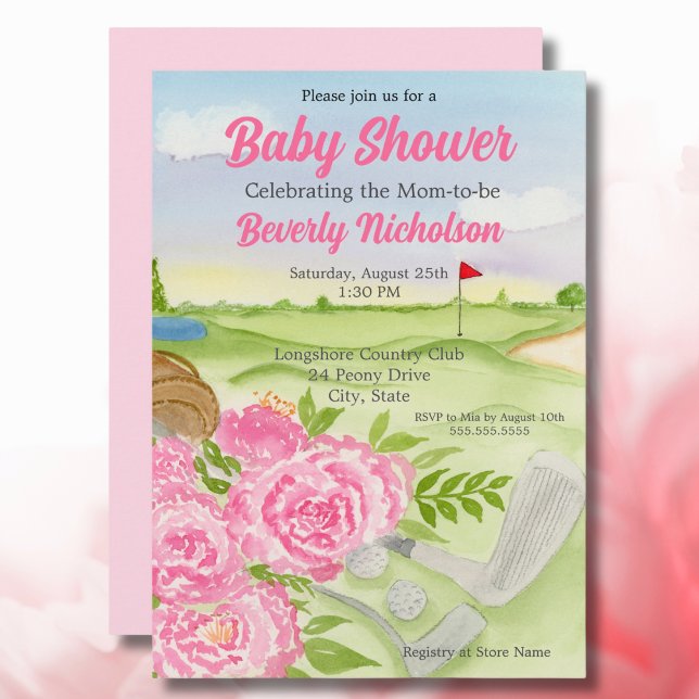 Baby Shower Party Peonies On Golf Course Invitation (Creator Uploaded)