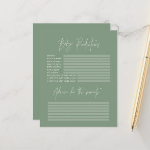 Baby shower party predictions game sage green