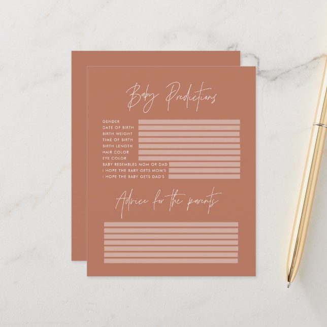 Baby shower party predictions game terracotta (Front/Back In Situ)