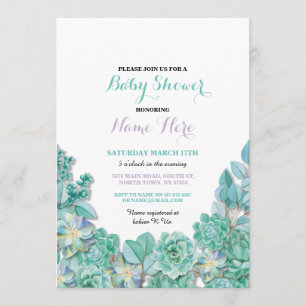 Baby Shower Party Succulents Floral Teal Invite