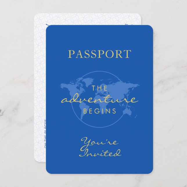 Baby Shower Passport Travel Theme Dusty Blue Invitation (Front/Back)