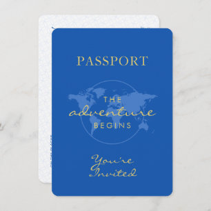 Baby Shower Passport Travel Theme Dusty Blue Invitation