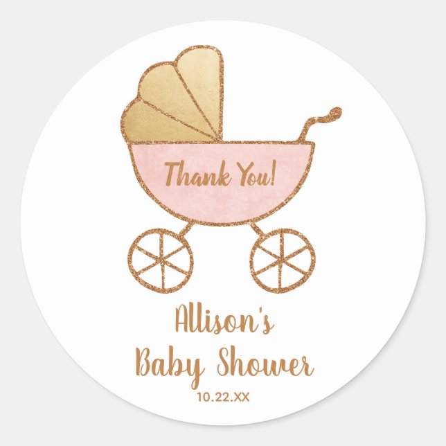 Baby Shower Pastel Pink Retro Carriage Thank You Classic Round Sticker (Front)