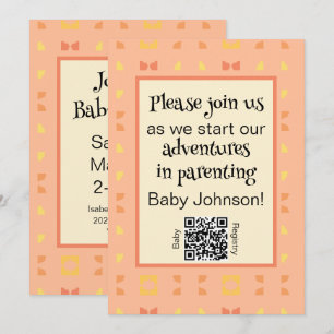 Baby Shower Peach Yellow Geometric QR Code Invitation