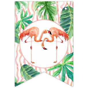 Baby Shower Pennant Bunting Flamingo Leaf Stripe