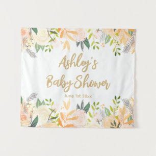 Baby Shower Photo Booth Backdrop Floral Prop Gold Tapestry