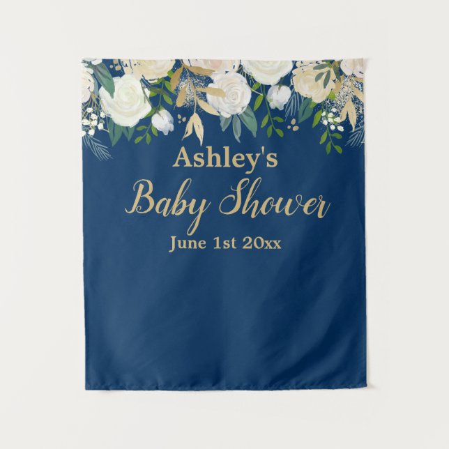 Baby Shower Photo Booth Backdrop Photo Prop Gold Tapestry (Front)