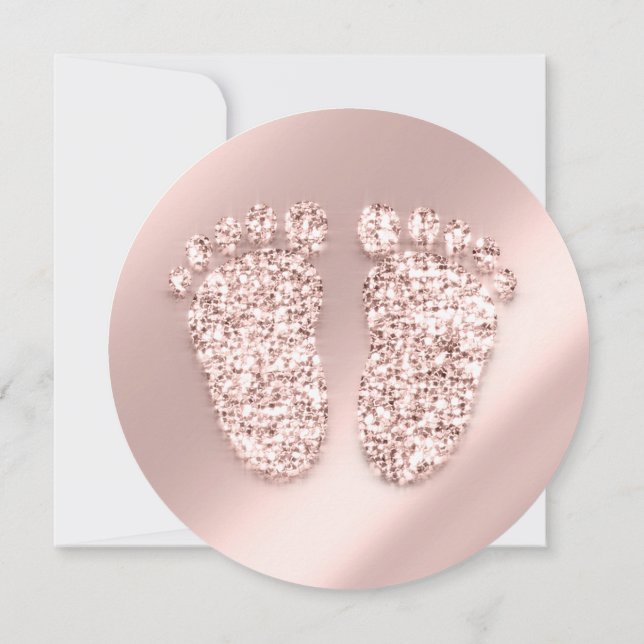 Baby Shower Photo Confetti Feet Rose Gold Invitation (Back)