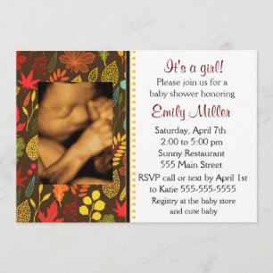 Baby Shower Photo Invitation Fall Autumn Leaves