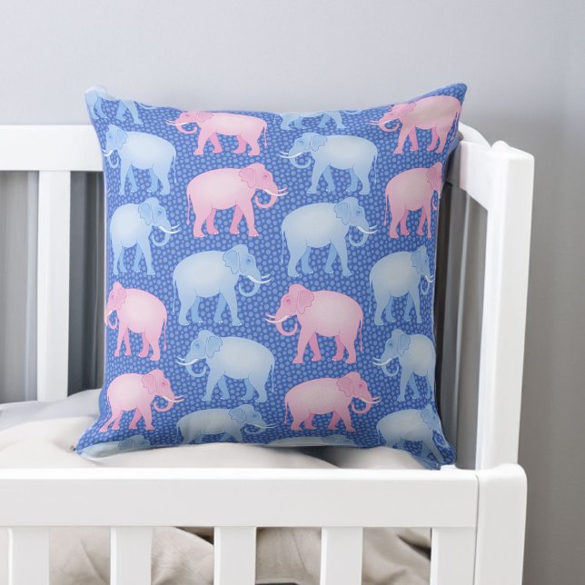 Baby Shower Pink and Blue Elephants  Cushion (Size shown approximates the 20 inch size.)