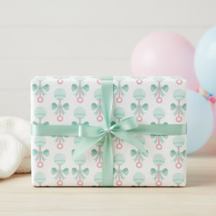 Baby Shower Pink and Green Baby Rattle Wrapping Paper Sheet