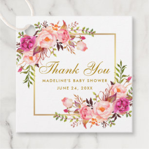 Baby Shower Pink Blush Floral Gold Frame Thank You Favour Tags