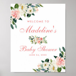 Baby Shower Pink Blush Floral Welcome Poster
