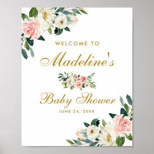Baby Shower Pink Blush Gold Floral Welcome Poster