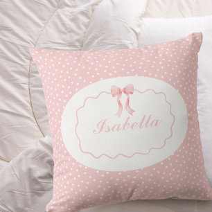 Baby Shower Pink Bow Dots Baby Girl Coquette Cushion